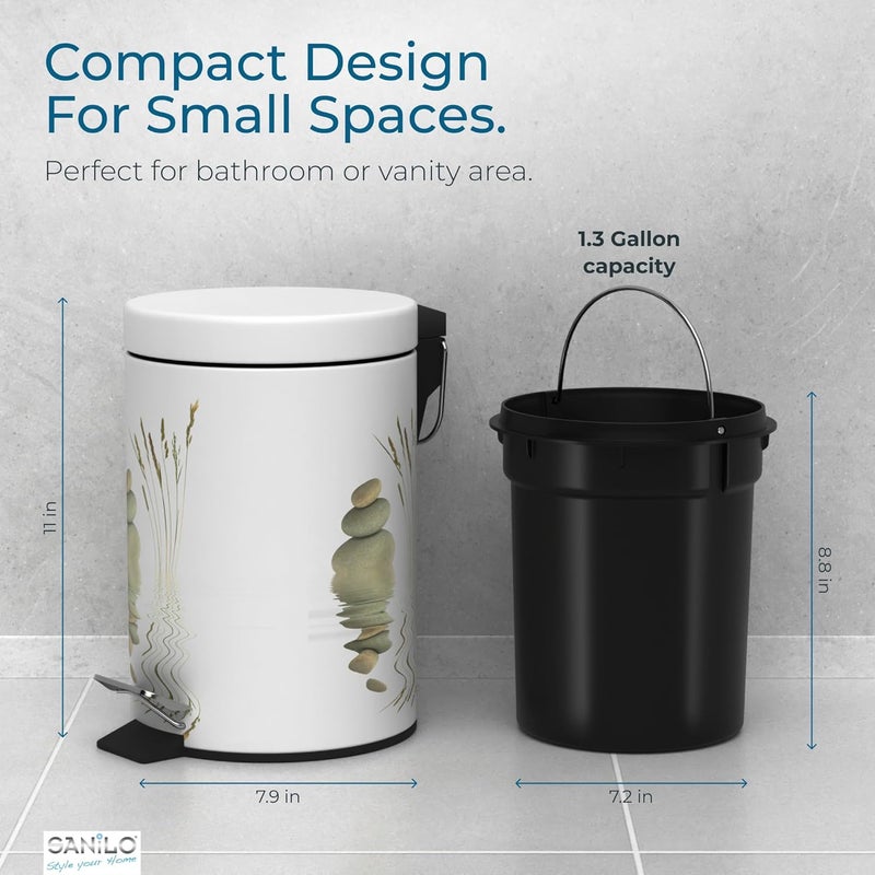 Sanilo Small Bathroom Trash Can with Lid [1.3 Gallon] - Lidded Tiny Trashcan for Garbage - Mini Metal Bin with Soft Closing Mechanism - Bath Room Accessoire Wastebin with Inner Bucket (Balance) - Image 5